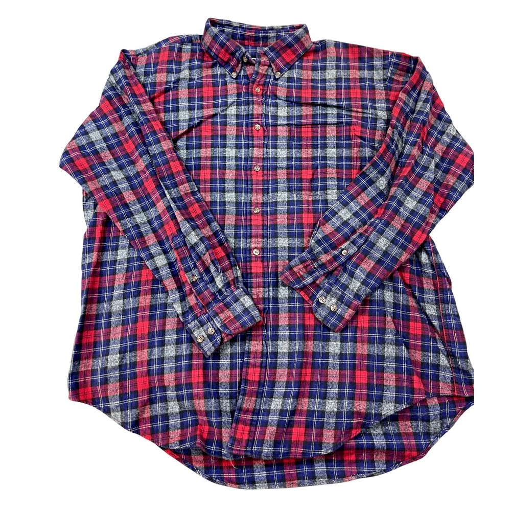 Vintage BROOKS BROTHERS SHIRT XL Mens Flannel Red Blue Lightweight Cotton
